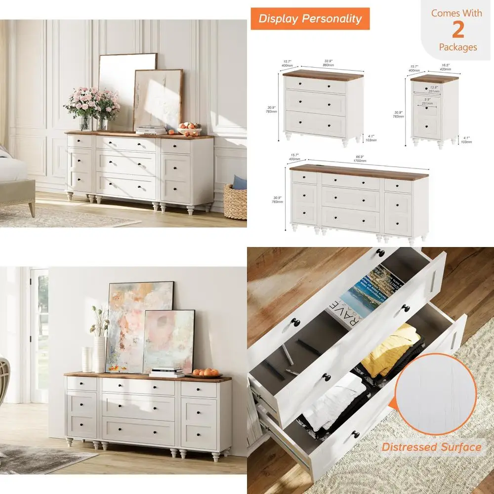 

Белый комод или спальный гарнитур с 5 ящиками, 2 тумбами, широким комодом для детской комнаты, прикроватными тумбочками с USB-портами, мебель для гостиной