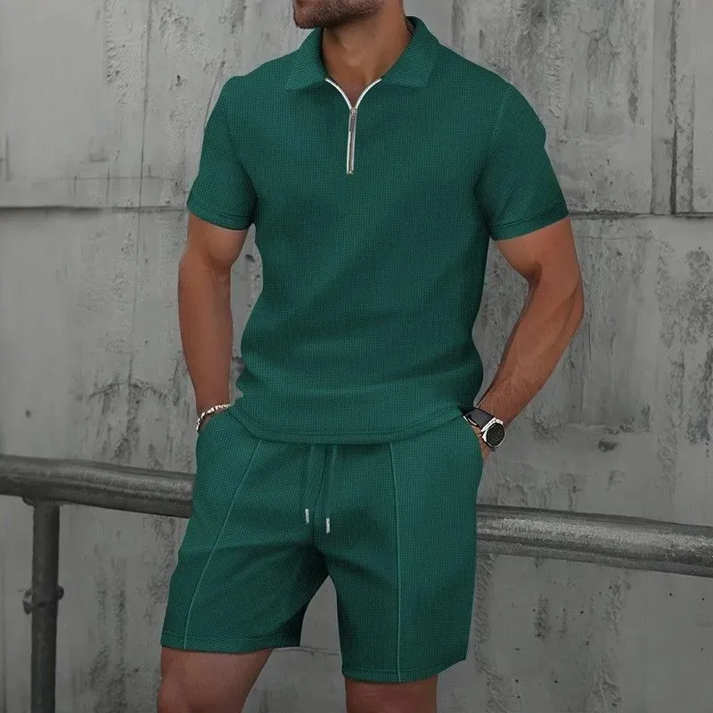 

Men's Quick Dry Polo Shirt Shorts Set Casual 2 Piece Outfit