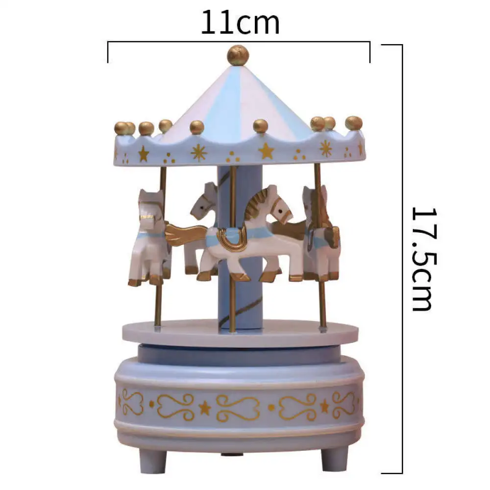 Merry Go Round Musical Box Wind Up Carousel Birthday Cake Topper European Style Wood Craft Ornament Home Accessories Gift