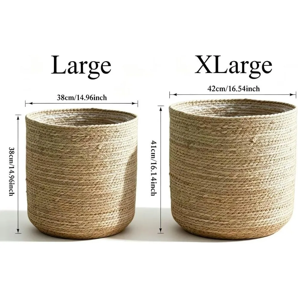 XLarge Handmade Seagrass Woven Planter Baskets (2 Pack) for Indoor Outdoor Plants