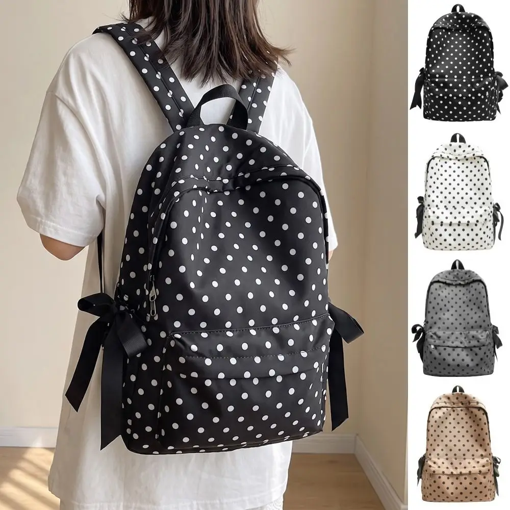 Cute Sweet Polka Dot Backpack Minimalist Multiple Pockets Bow Rucksack Durable Large Capacity Student School Bag College