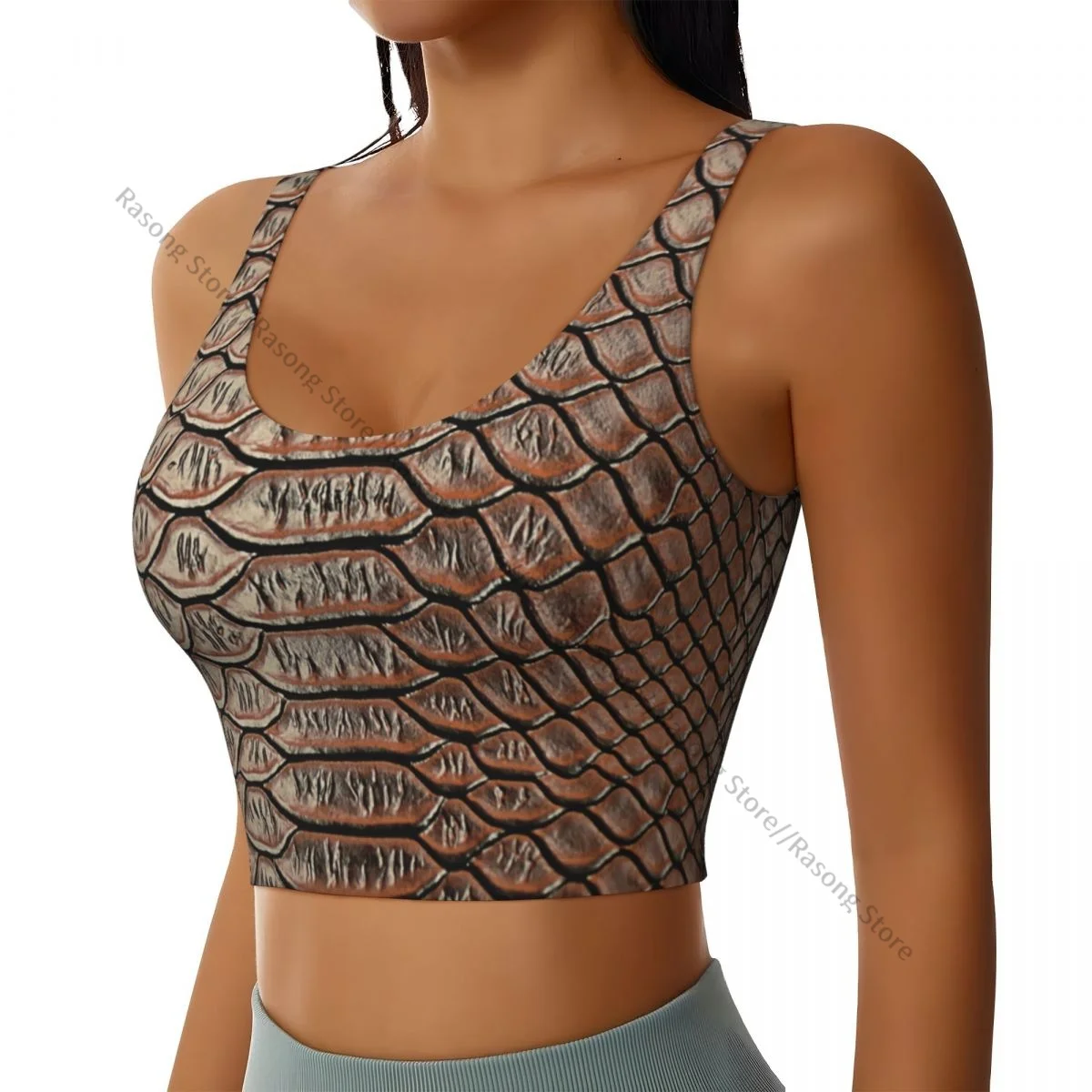 Sports Bra Women Running Yoga Clothes Vest Snake Skin Texture Background Gathering Fitness Vest