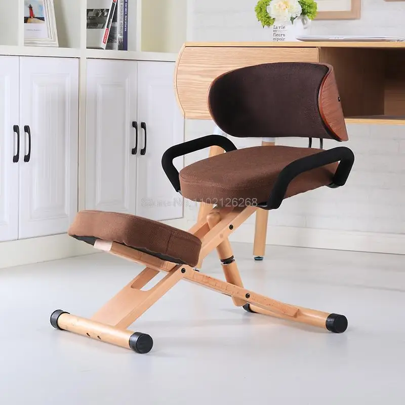 Height Adjustable Ergonomic Kneeling Chair with Back and Handle Wood Office Furniture Kneeling Posture Work Chair Knee Stool