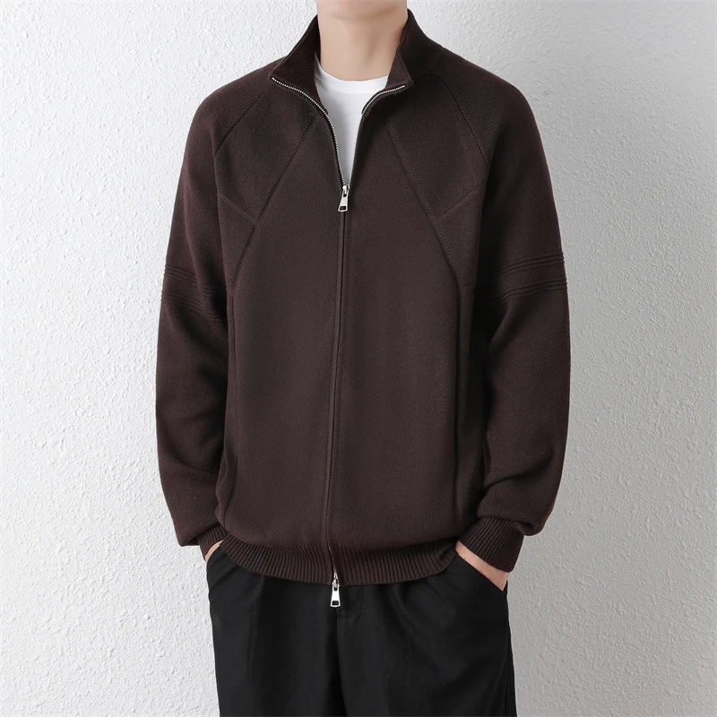 2026 Spring/Summer Men's Fashion Casual High-Quality Solid Color Zip Knit Cardigan Sweater Coat