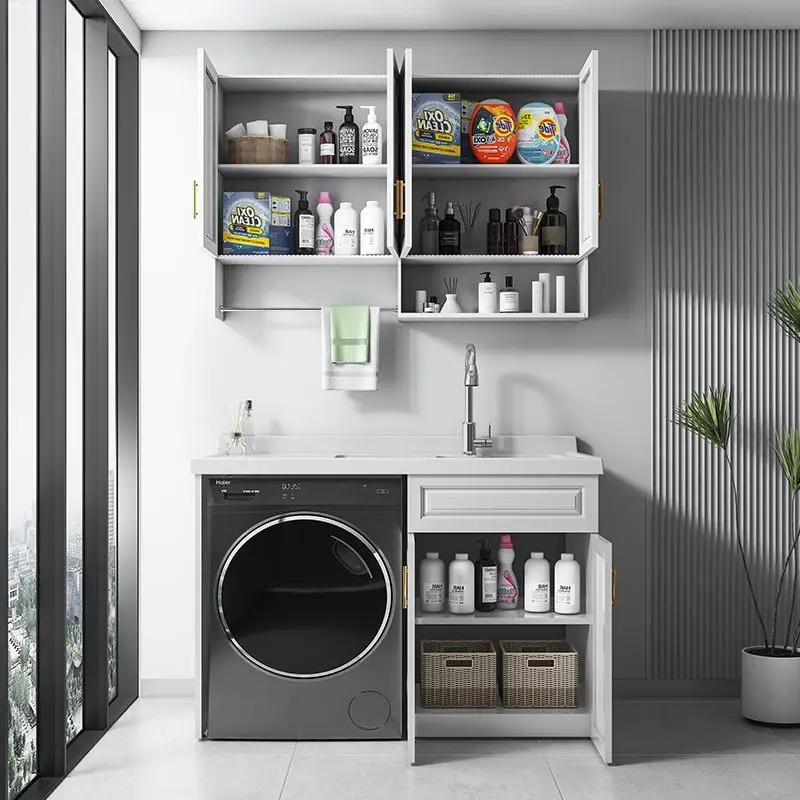 Customizable stainless steel balcony led luxury  integrated laundry cabinet  laundry sink household