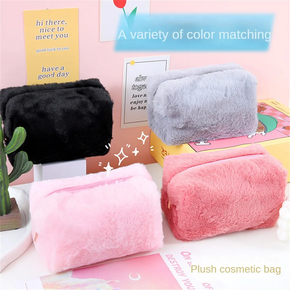 Pen Bag Plush Sweet Soft Travel Lipstick Cosmetic Storage Bag Large Capacity Portable Hand Bag Makeup Bag