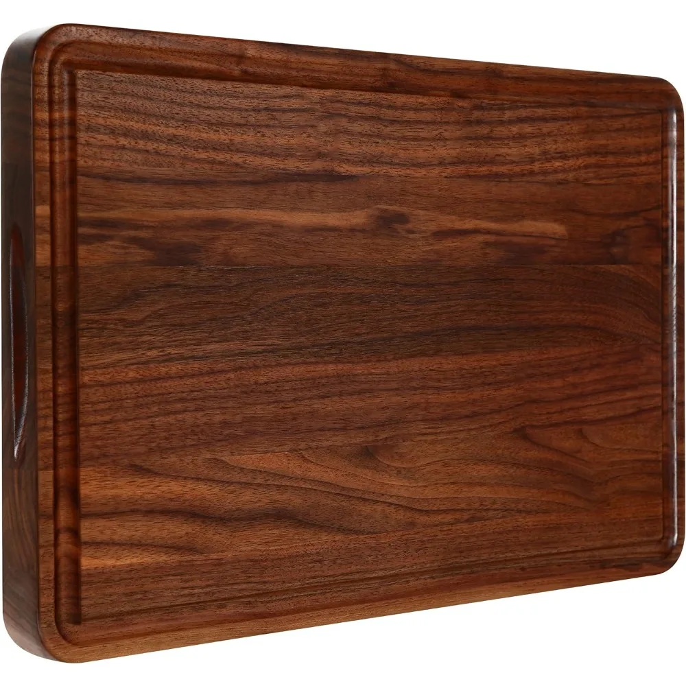 

Large Walnut Wooden Cutting Board for Kitchen-17x11 Inch Wood Cutting Board with Juice Groove, Non-Slip Mats & Built-in Handles