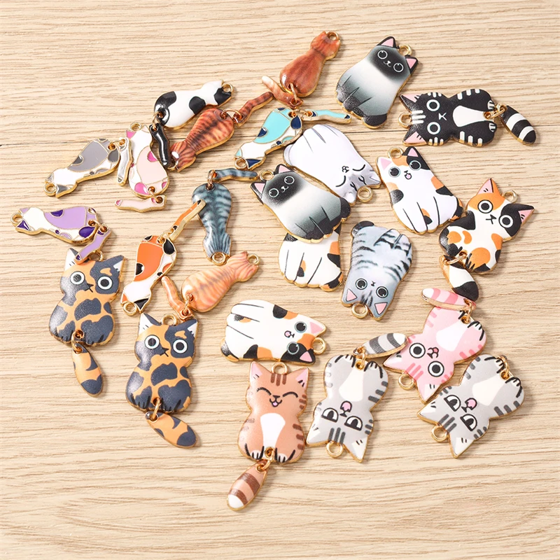 10 Stück gemischte Cartoon-Tier-Anhänger, Emaille-Katzen-Anhänger für die Herstellung von Halsketten, Ohrringen, Armbändern, DIY-Bastelarbeiten, Schmuckzubehör – Detail 3