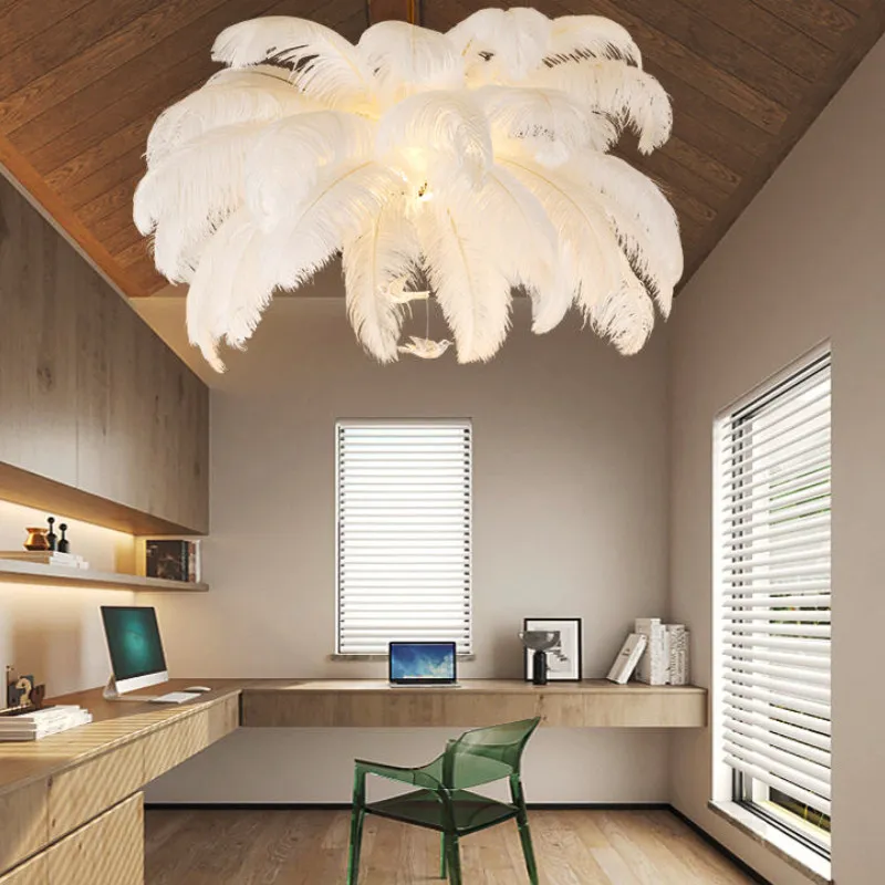 Feather Chandelier Ceiling Lamp LED Nordic Modern Pendant Light for Living Room Bedroom Home Decor Lustre Fixture