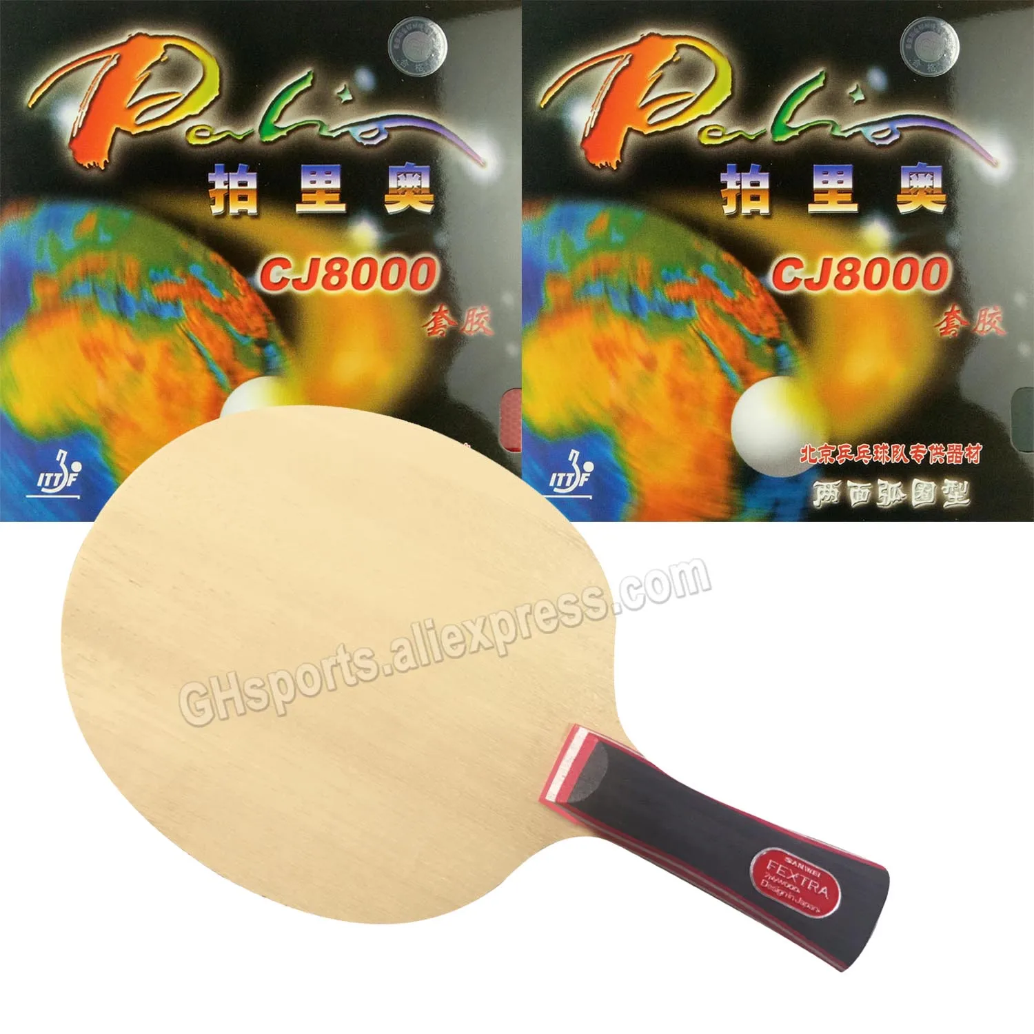 Pro Combo Racket Sanwei FEXTRA 7 Table Tennis Blade with 2X Palio CJ8000 Pips-In PingPong Rubber with Sponge 36-38° FEXTRA7