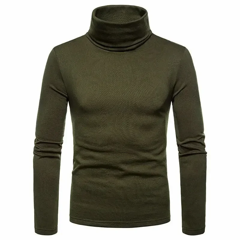 Fashion Men\'s Casual Slim Fit Basic Turtleneck Knitted Sweater High Collar Pullover Male Double Collar Autumn  Winter Tops