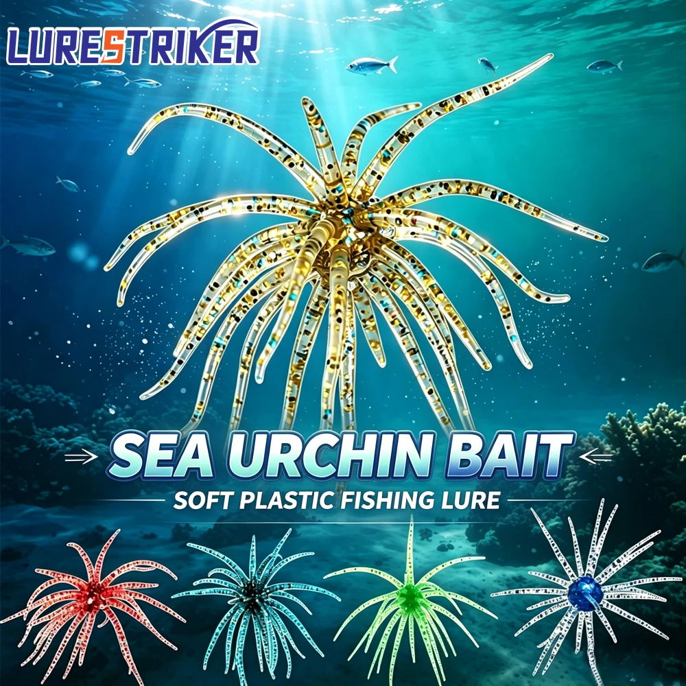 10 Stück/Los 4cm/7cm/11cm Schwimmende Seeigel-Weichwurm-Köder, TPE-Material Angelköder für Salzwasserfischen, Bionische Weichköder