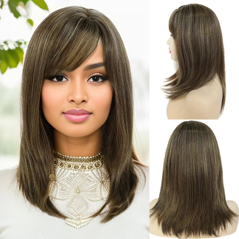 

Синтетический 20-дюймовый длинный прямой парик с боковой челкой для женщин Коричневые парики Повседневная одежда Замена волос Парик для пожилых людей Термостойкий