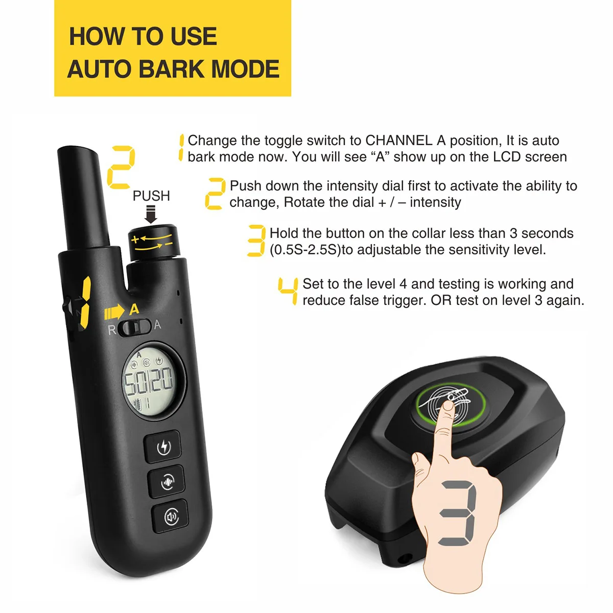 

Dog Training Collar with Remote Anti Barking Training Collar for All Dog, 3 Training Levels and 4 Modes, Waterproof Rechargeable