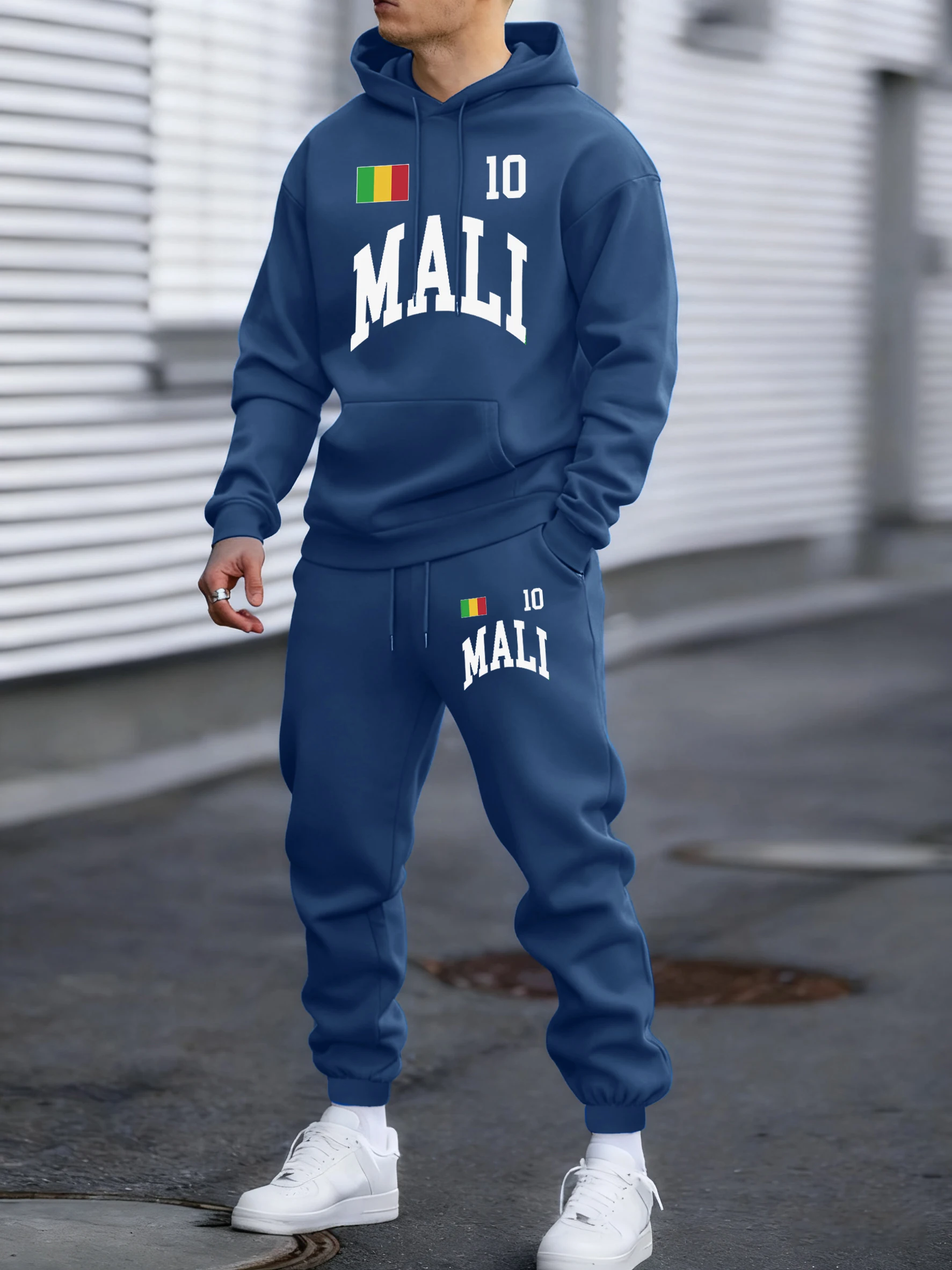 Mali Flag Printing Warm Comfy Hoodie Winter Fleece Hooded Sweatshirt Pants 2 Piece Set Men Soft Fashion Sweatpant Pocket Clothes