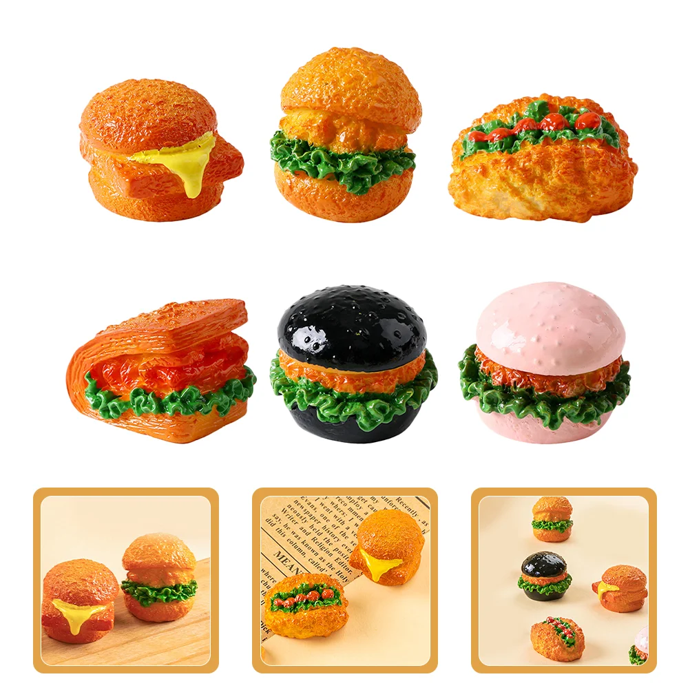 6 Pcs Micro Landscape Model Hamburger Party Decorations Realistic Food Props Decorate