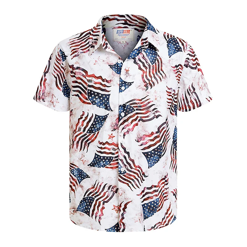 America Flag Graphic Shirts for Men Clothing 3D Printed Hawaiian Beach Shirts Short Sleeve y2k Tops Vintage Clothes Lapel Blouse