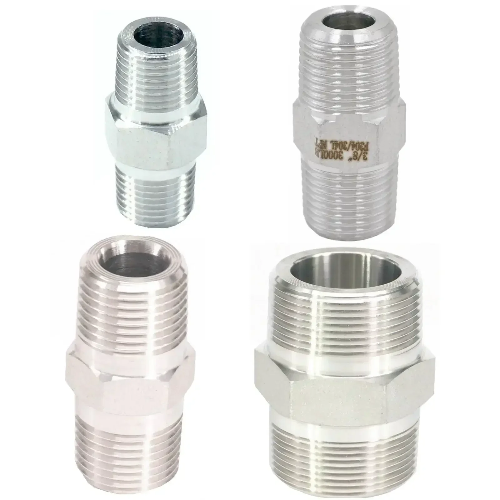 

200 Bar 1/8" 1/4" 3/8" 1/2" 3/4" 1" 1-1/4" 1-1/2" 2" NPT Male 304 Stainless Steel Hex Nipple Forged Pipe Fitting Water Gas Oil