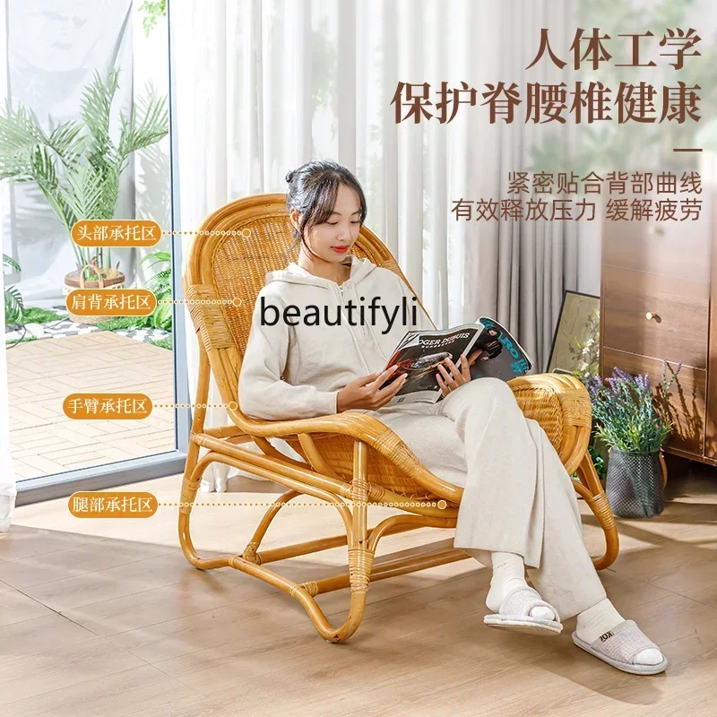 

32Natural rattan recliner balcony casual tea table and chair combination household elderly lunch break sofa back chair32
