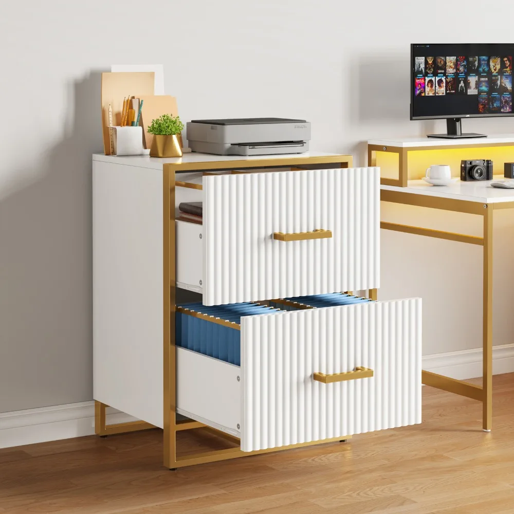

2-Drawer Wood File Cabinet Lateral Filing Cabinet Office Printer Stand White