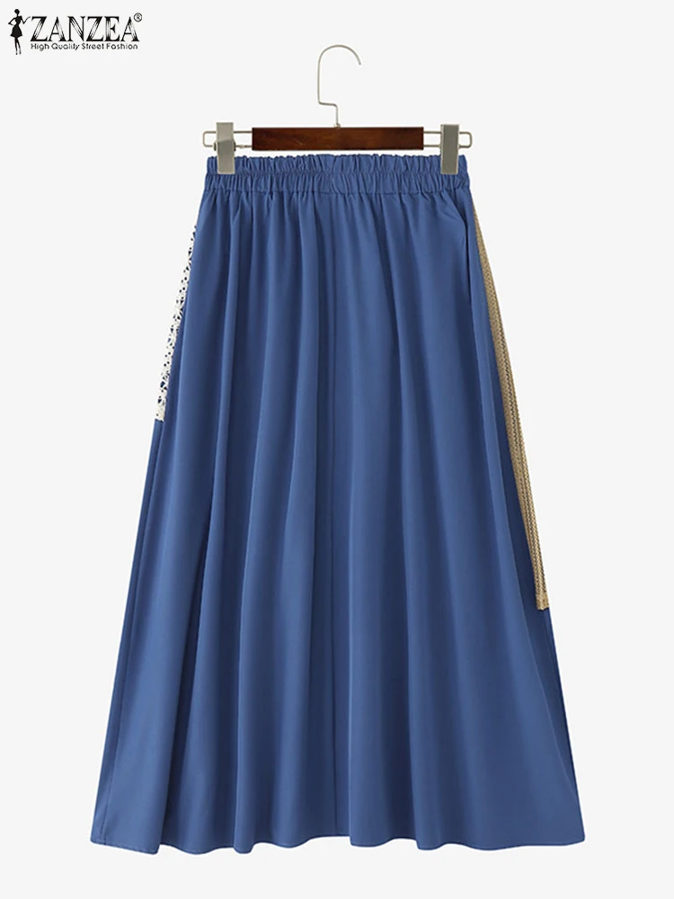 ZANZEA bohème longues jupes Maxi femmes dentelle Patchwork Vintage jupes 2025 été taille haute à volants vacances décontracté jupes