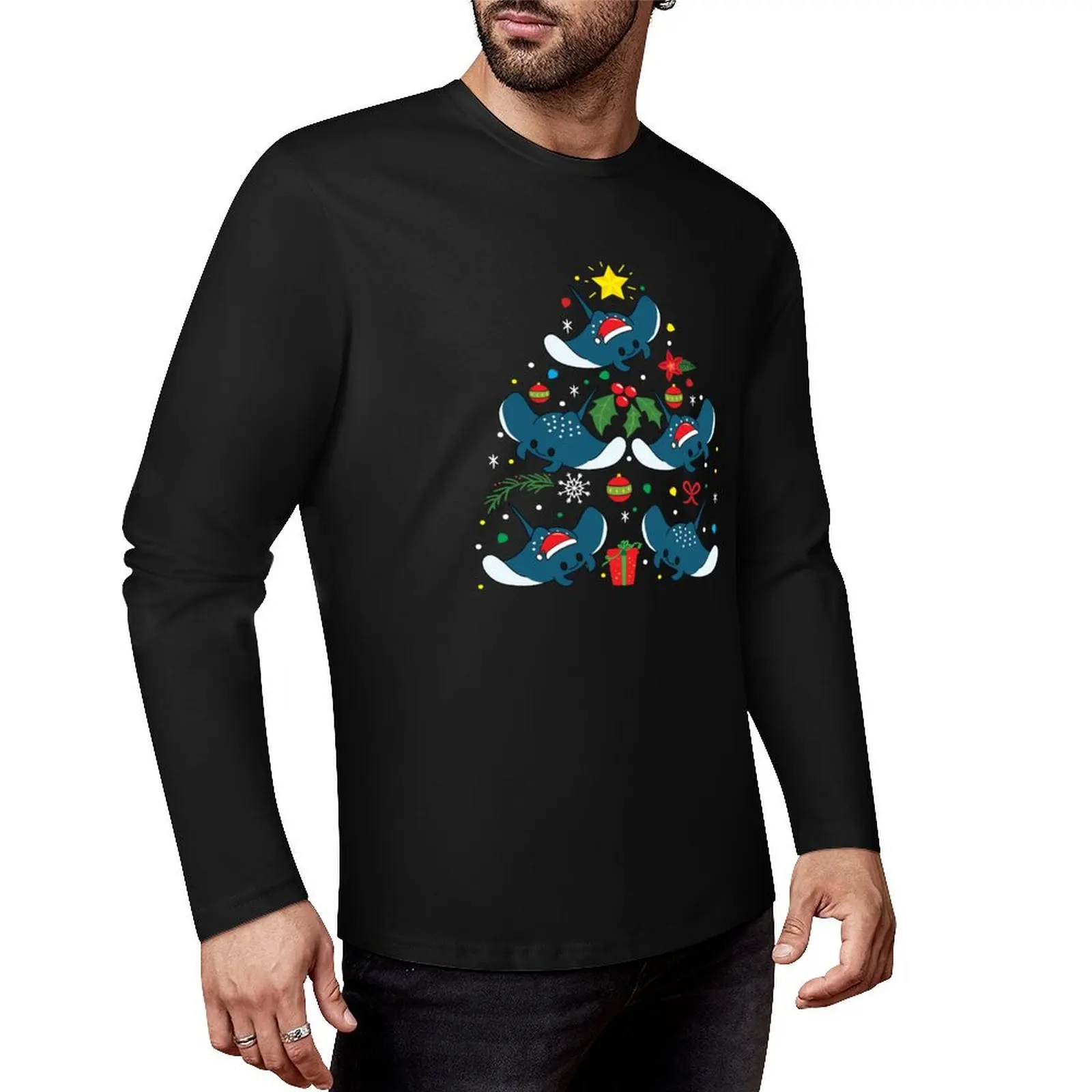 Manta ray Christmas Ornament Tree Long T-Shirt cute tops Blouse blank t shirts heavyweight t shirts Men's t shirts