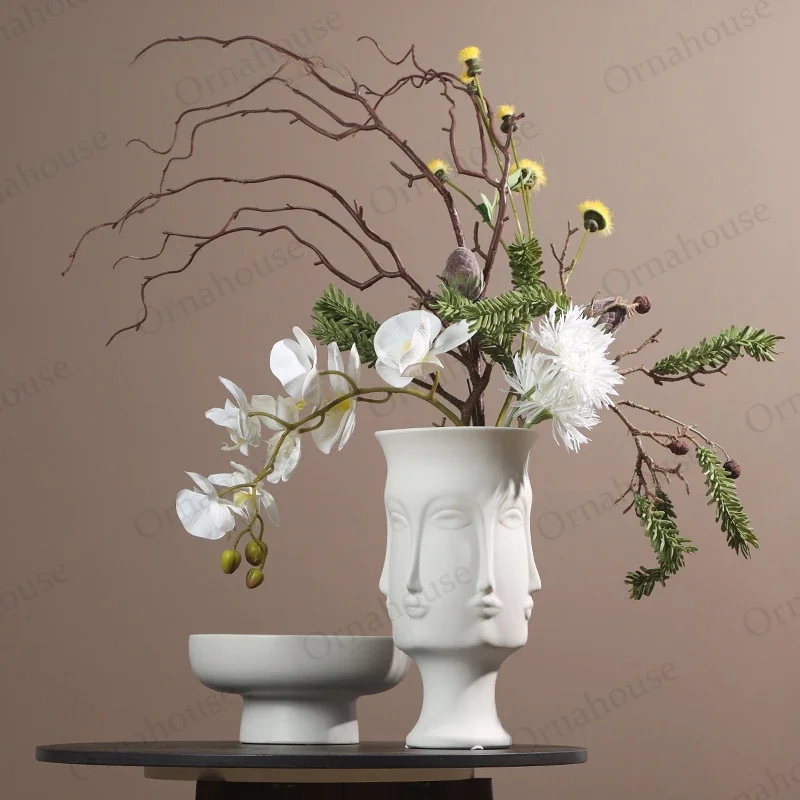 Personalized Creativity Face White Ceramic Vase, Art Light Decoration, North American Luxury Vase