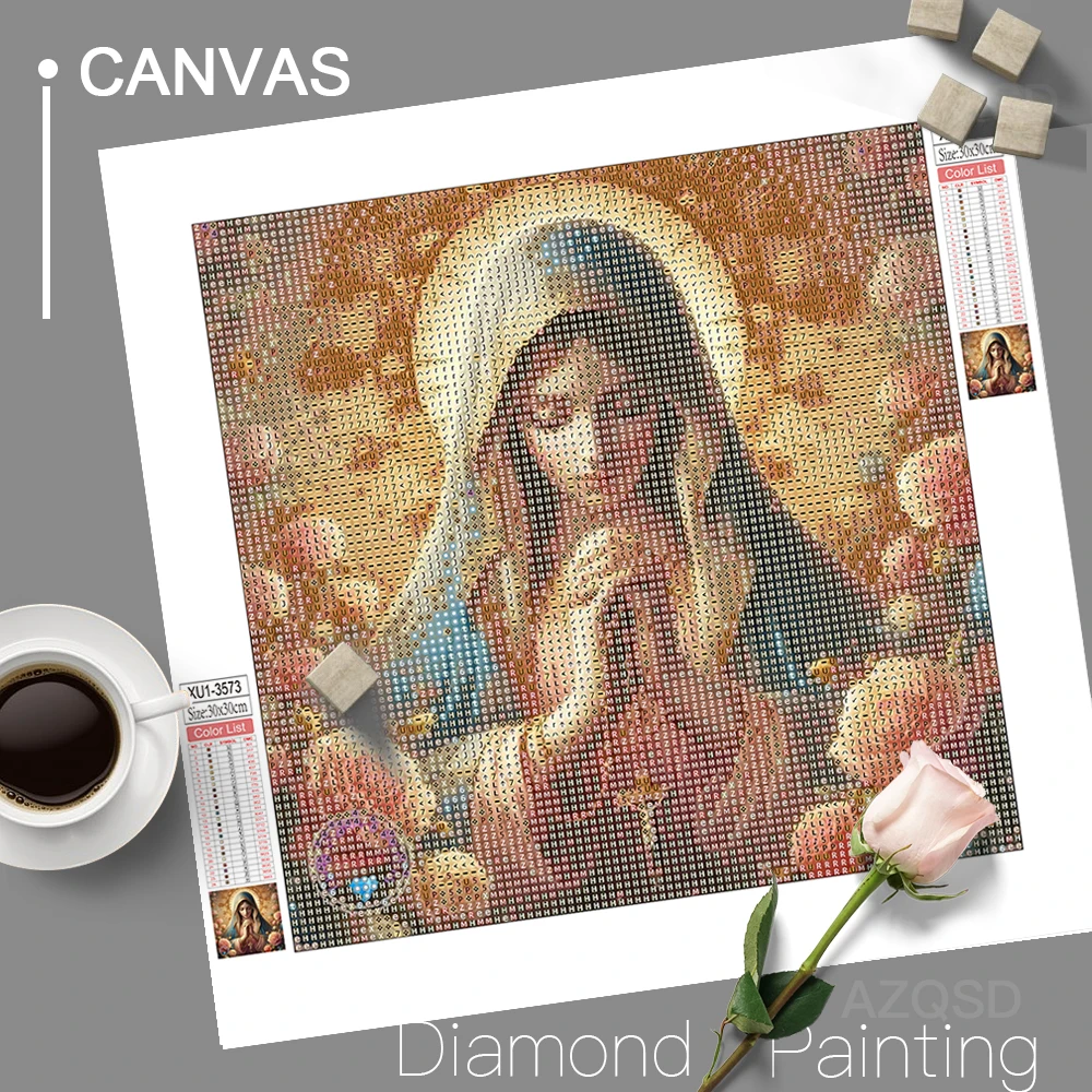 AZQSD Diamond Embroidery 5d Virgin Mary Mosaic Home Decor Icon Rose Diamond Painting New Portrait Religious Rhinestones