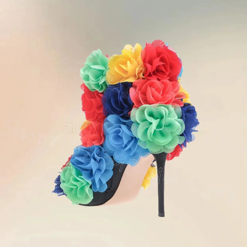 รองเท้าส้นสูงแบบเปิดนิ้วเท้า ดีไซน์ประดับลายสีสันสดใส สวมใส่ง่าย เหมาะสำหรับงานปาร์ตี้ งานเลี้ยง ออกเดท ปี 2025 รองเท้าผู้หญิง