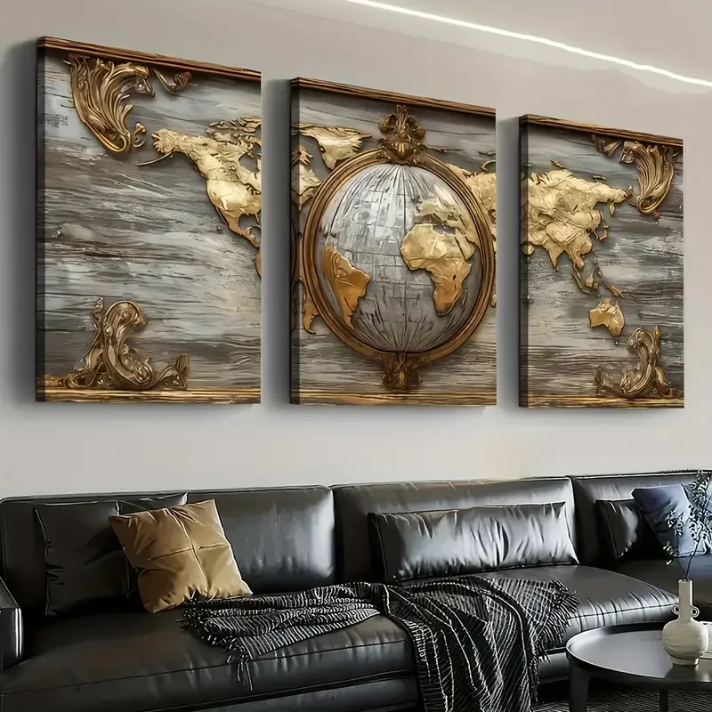 

Triptych Diamond Art Mosaic Vintage Gorgeous World Land Map Art Diamond Painting 3Pcs Pictures Of Rhinestones DIY Embroidery