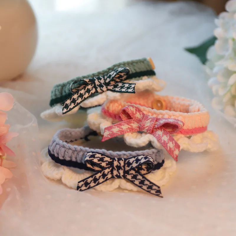 

Pet Bowknot Scarf Knitted Accessories Woven Ragdoll Kitten Collar Bib