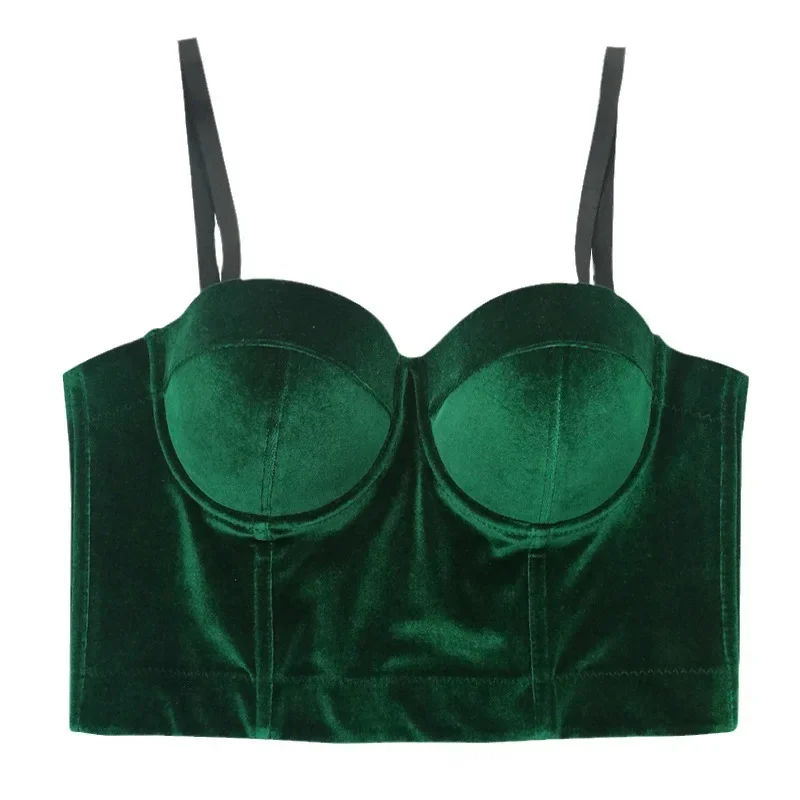 Women's Solid Color Velvet Adjustable Strap Vest Underwire Corset Crop Top Fishbone Push-up Bra Underwear Lingerie Bralette
