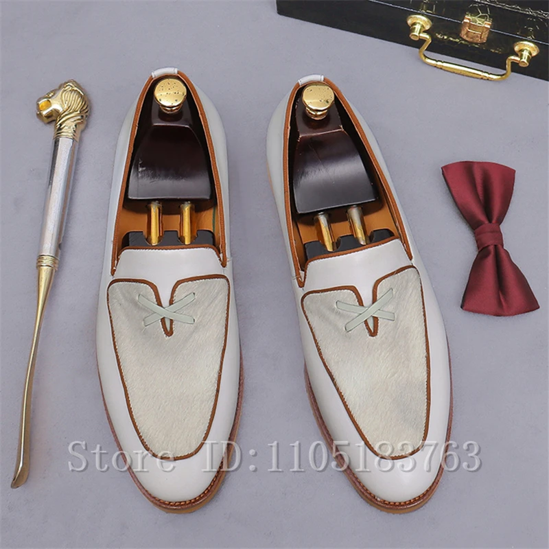 

Luxury Handmade Men White Leather Loafers Cowhide Slip On Business Dress Comfortable Flat Heel Casual Driving Shoes