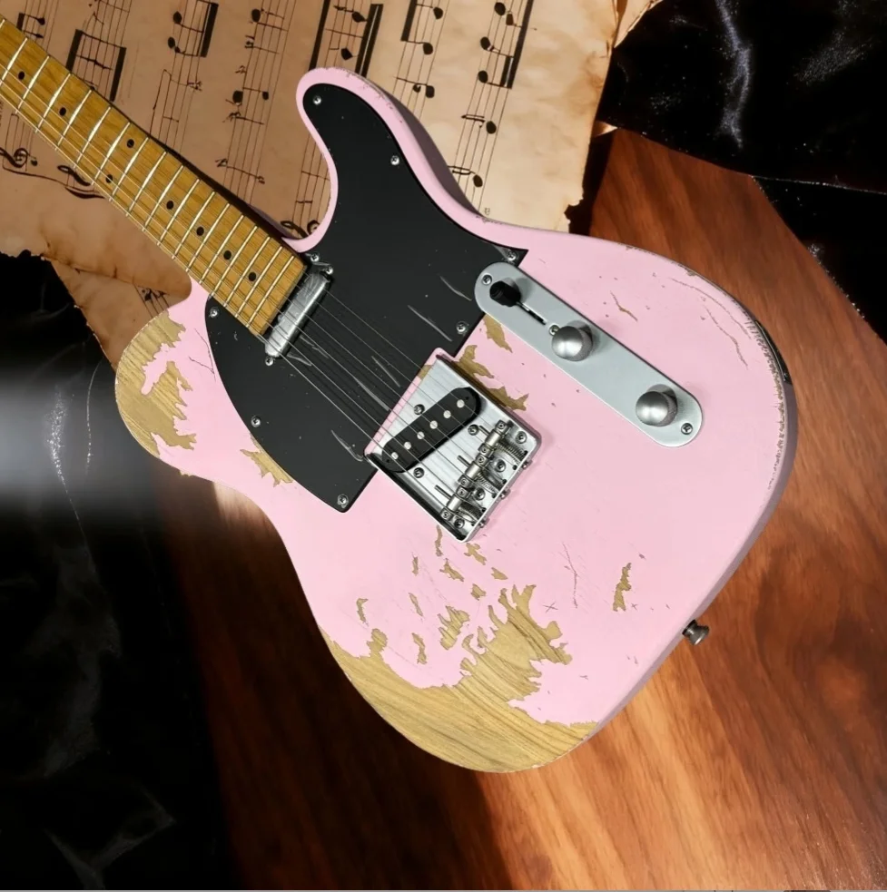 E-Gitarre 2025 Kostenloser Versand für Vintage Pink TLE ASH Korpus Ahorngriffbrett Feste Brücke 6 Saiten Rock Jazz