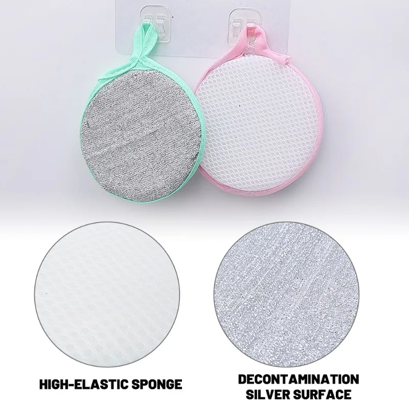 5/20PCS Double Side Dish Washing Sponge Round Thickened Scouring Pad Reusable Washable Sponges Kitchen Pan Pot Cleaning Rags