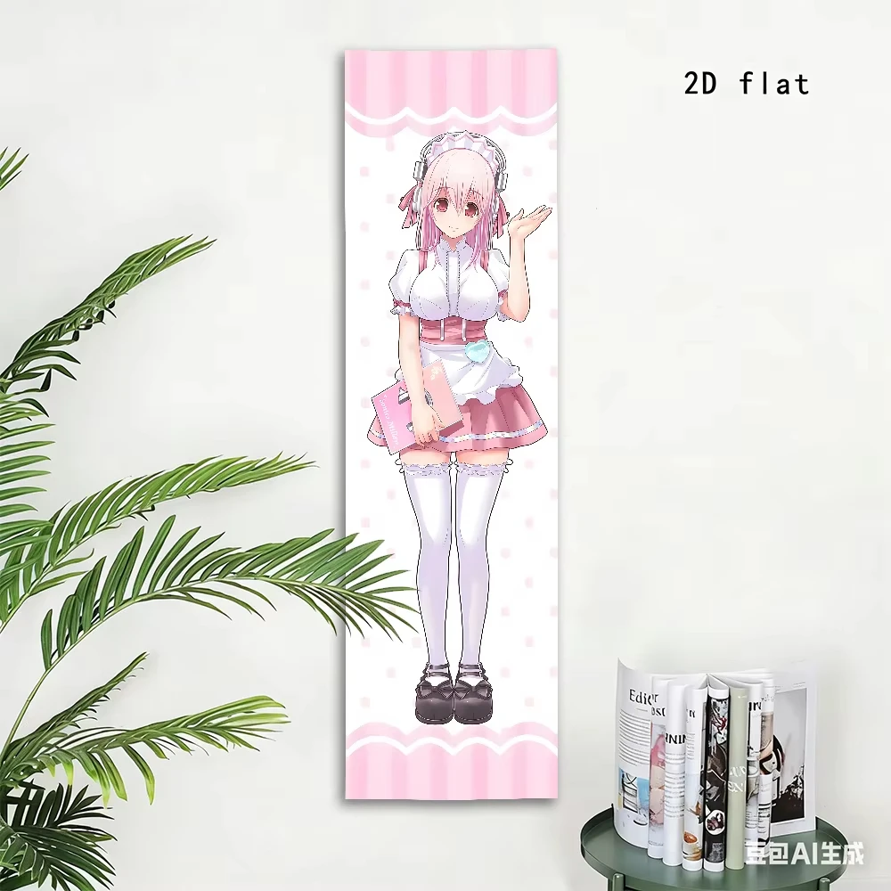 Super Sonico Maid Outfit Vertical Tapestry Pink Polka Dot Wall Scroll Kawaii Anime Long Wall Hanging Background Cloth