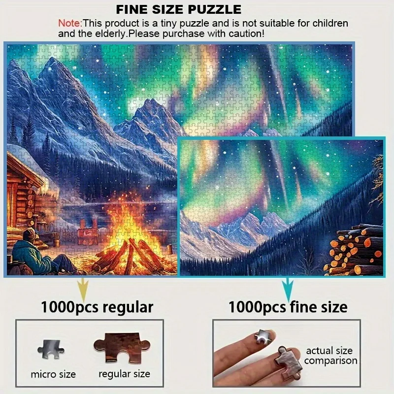 Aurora Borealis Winter Campfire Scene Puzzle für Erwachsene, Natur-Thema, geistiges Spiel, Heim- und Freizeit, dekoratives Puzzle-Spielzeug