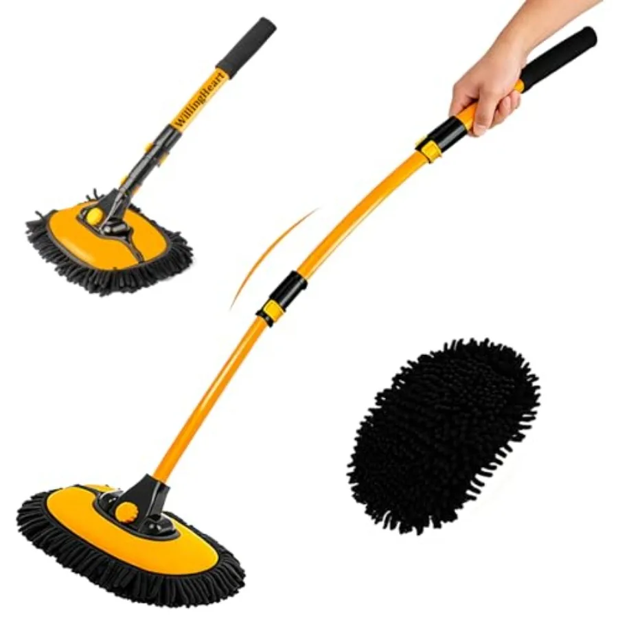 

15 Curved Car Wash Brush with Long Handle 43 Extension Pole RV Truck Microfiber Cleaning Mop Auto SUV Wheel Boat Exterior Inter