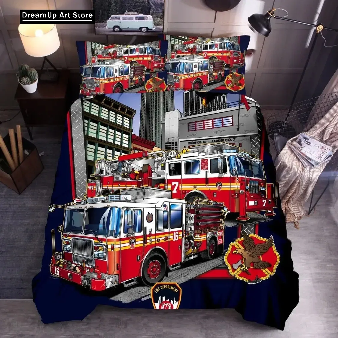 3D Print Firefighter Truck Red Firemen Car Bedding Set Boys Girls Twin Queen Full Size Duvet Cover Pillowcase Bed Adult Bedroom