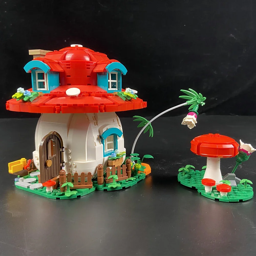 MOC Village สถาปัตยกรรม Forest Fairy Tale Mushroom House Building Blocks ประกอบอิฐ Story Elfs House รุ่นอิฐของเล่นเด็ก