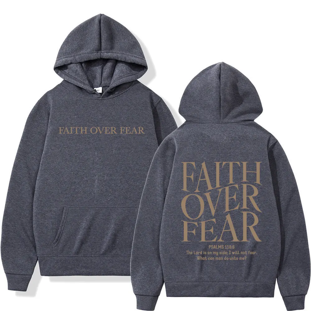 Faith Over Fear Christian Hoodies Jesus Bible Verse Men Women Fashion Harajuku Oversized Sweatshirts Autumn Winter Fleece Hoodie