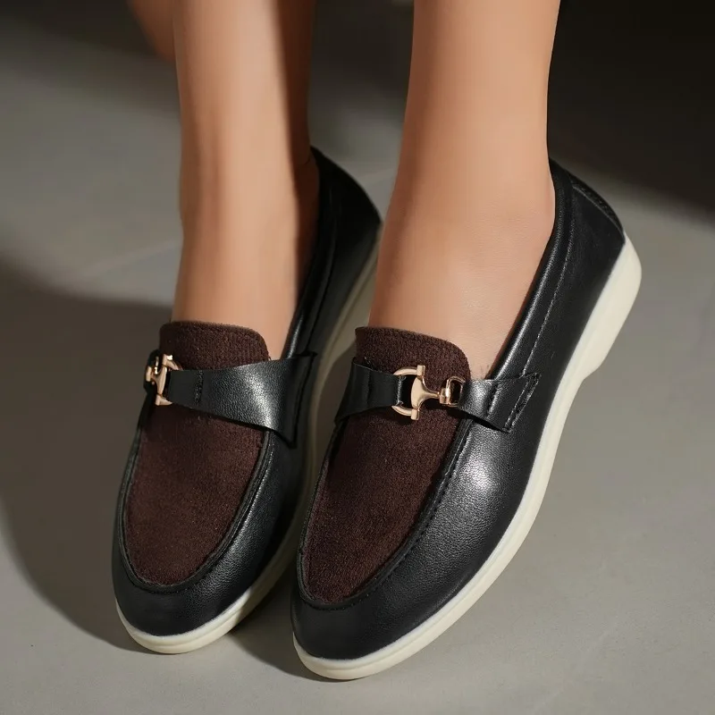 

2025 Trend Women's Metal Decorative Loafers Women's Flat Shoes High Quality Spring and Autumn Casual Flat Leather Shoes