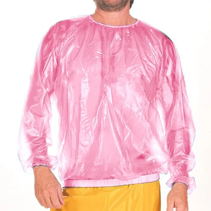 Pulôver plástico transparente com pescoço redondo para homens, PVC, manga comprida, impermeável, à prova de vento, grande, solto, adulto, bebê, sexy, ABDL