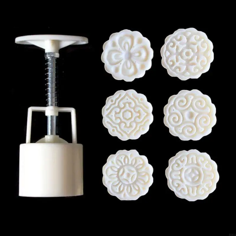 

896A Flower Mooncake Mold 50g Moon Cake Mould Set Round Pastry Hand DIY Tool for Home Kicthen Baking Dessert Mould