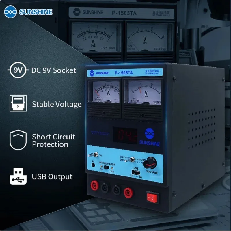 independent 15V 5A USB DC Power Supply  Laboratory SUNSHINE P-1505TMaintenance Workbench 9V Voltage Current Regulator