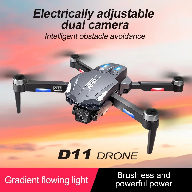 2024 New D11 Drone  HD Dual Professional Wifi FPV Obstacle Avoidance Folding Quadcopter Gradient Flowing Lights Toy RC