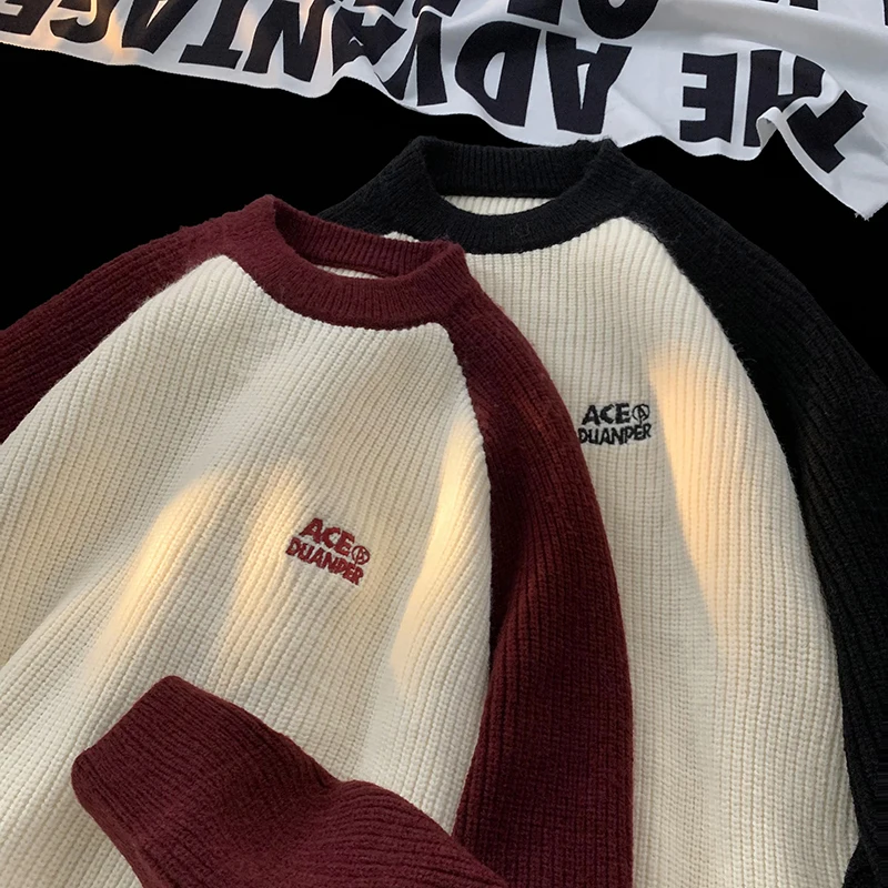 

Trendy Geometric Color Blo Men's Knitwear round Ne Loose Fit Winter Casual Sweater Comfortable Breathable Long Sve Top