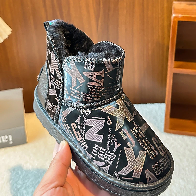 

Детская повседневная обувь, зимние ботинки, модная зимняя уличная обувь из искусственной кожи для детей, теплые нескользящие розовые, черные ботильоны