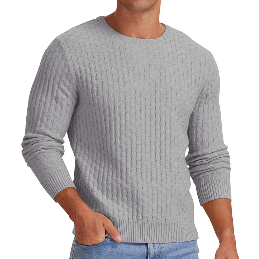 New Men's Round Neck Men's Pullover Autumn and Winter Long Sleeved V-neck Fried Dough Twists Thickened Knitting Base Sweater