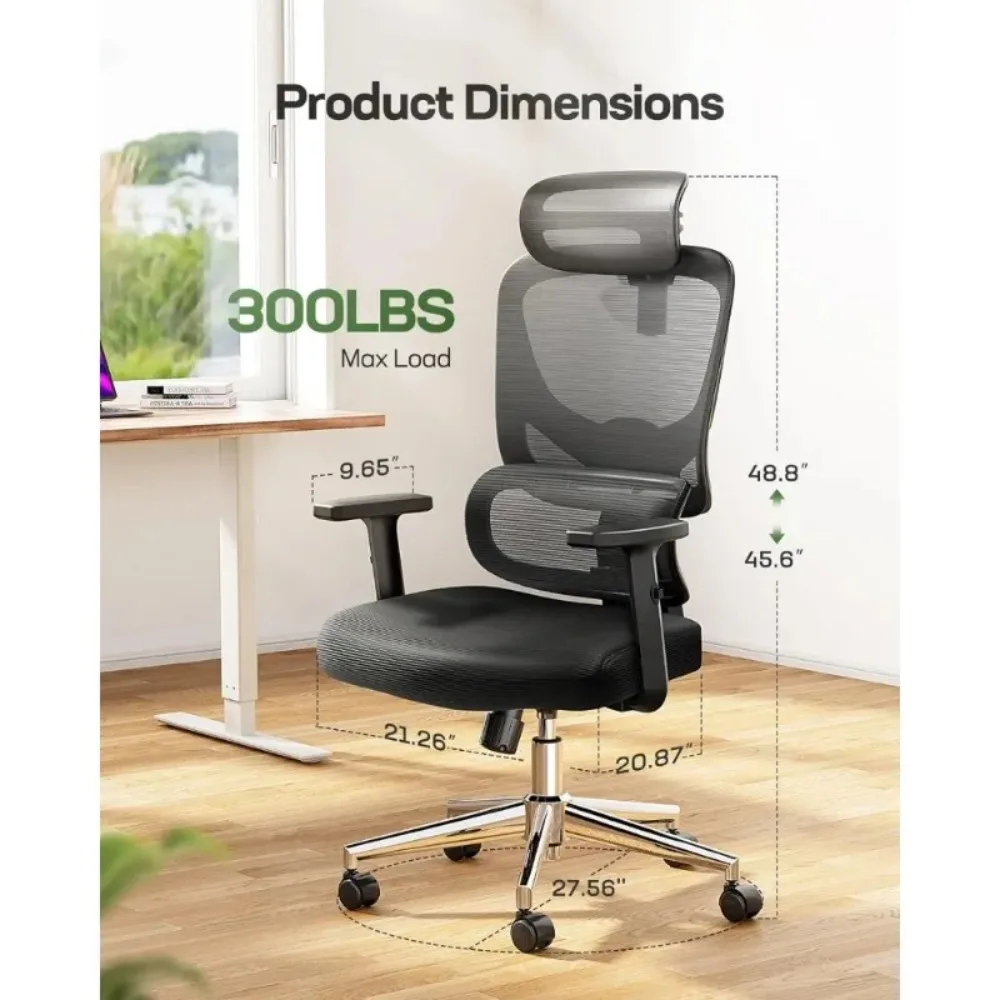 Silla de escritorio ergonómica para oficina, asiento gaming con soporte lumbar ajustable, color negro